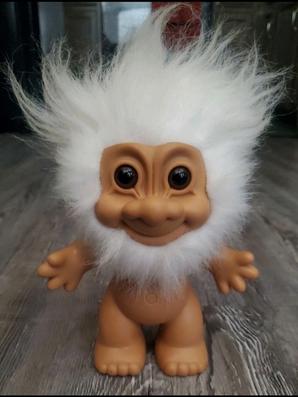 Vintage Russ Troll Doll, White Hair and Beard, Large 8" Troll
